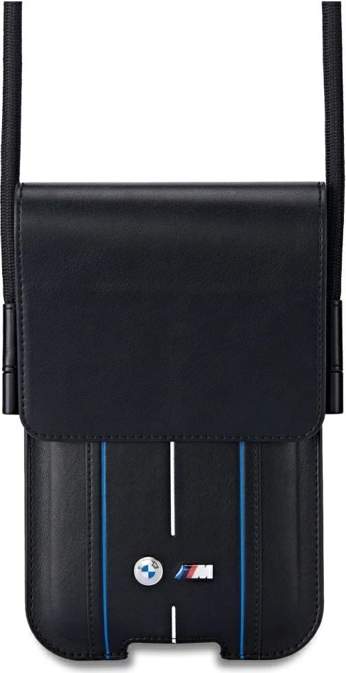 Mbështjellës BMW Phone Pouch Blue Stripes, për celular, lëkurë ekologjike, i zi