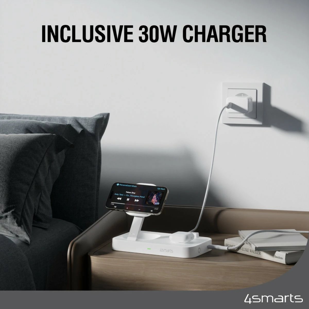 Karikues wireless 4smarts Qi2, 1.5 m, i bardhë