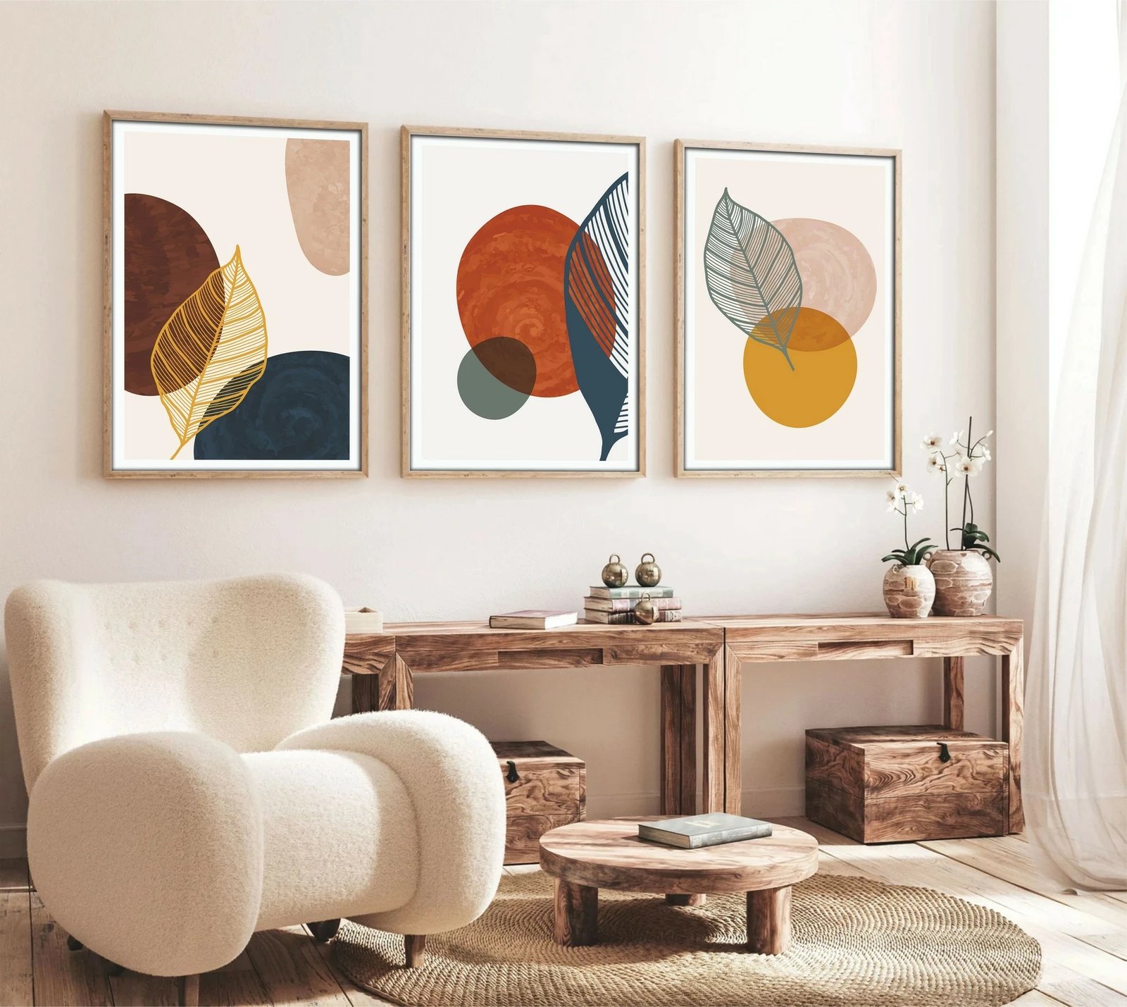 Pikturë dekorative me kornizë, 3 pjesë, Wallity, Huhu209, 50x70cm