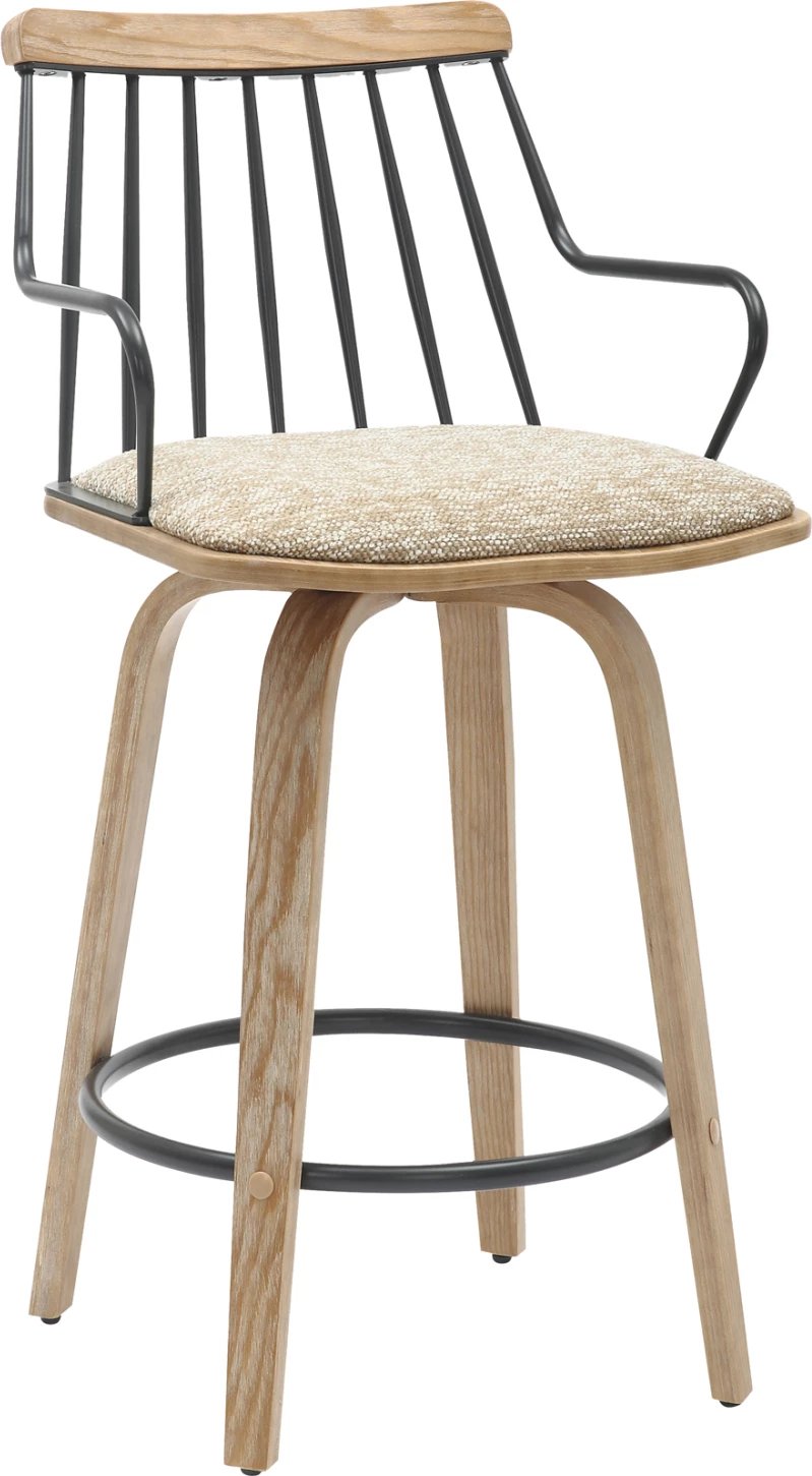 Karrige për bar JUDI FH9985.01, dru i përpunuar ngjyrë e bardhë e zbehtë-metal i zi-pëlhurë bezhë, 48x52x92H cm