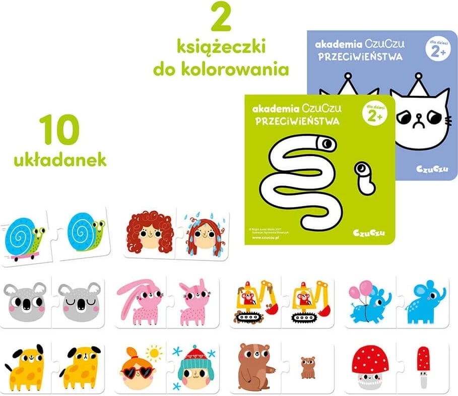 Set edukativ CzuCzu Academy Opposites, 2 libra ngjyrosje, puzzle 20 pjesë, shumëngjyrësh