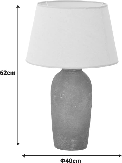 Llambë tavoline Barout, qeramikë, ngjyrë gri antike, abazhur bezhë, D40x62cm