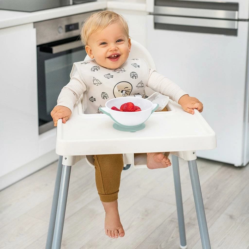 Tas bebe me kupë thithëse dhe lugë, Baby Ono, 300 ml, pa BPA, për mikrovalë dhe enëlarëse, bardhë-mente