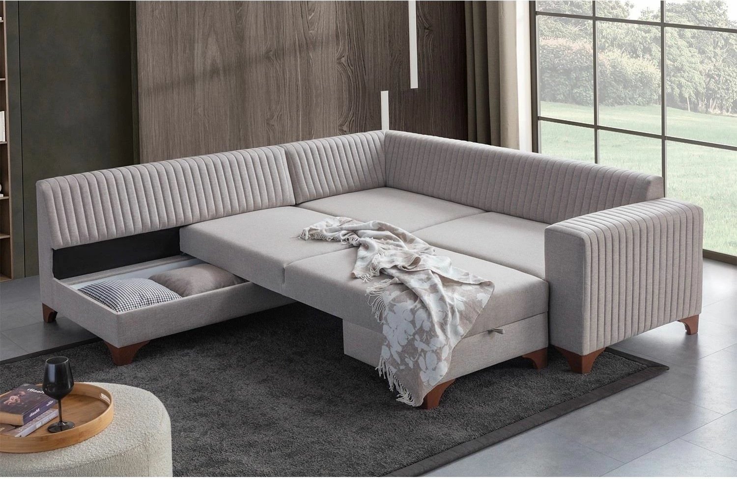 Kënd-sofë krevati Atelier del Sofa, West majtas, krem