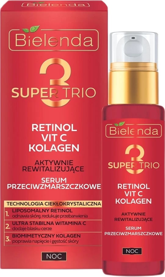 Serum nate anti-rrudhë për fytyrë Bielenda Super Trio për femra, 30ml