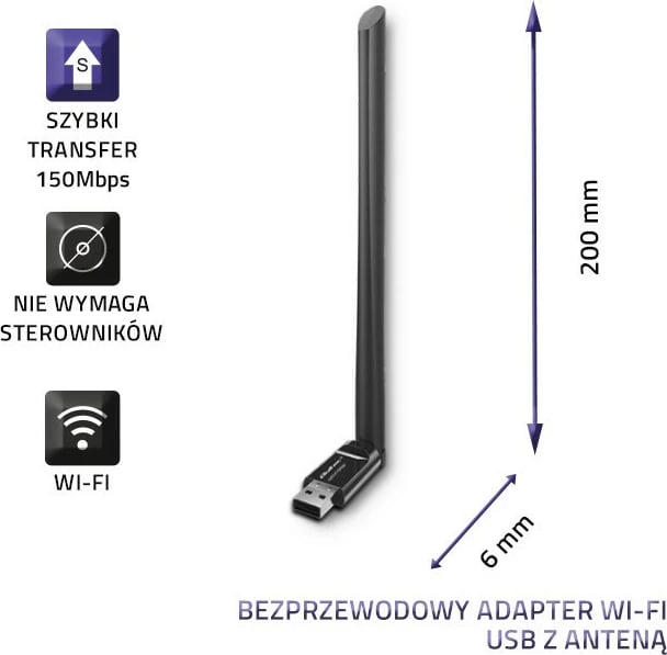 Adapter Wi-Fi USB Qoltec 57001 me antenë të jashtme, i zi