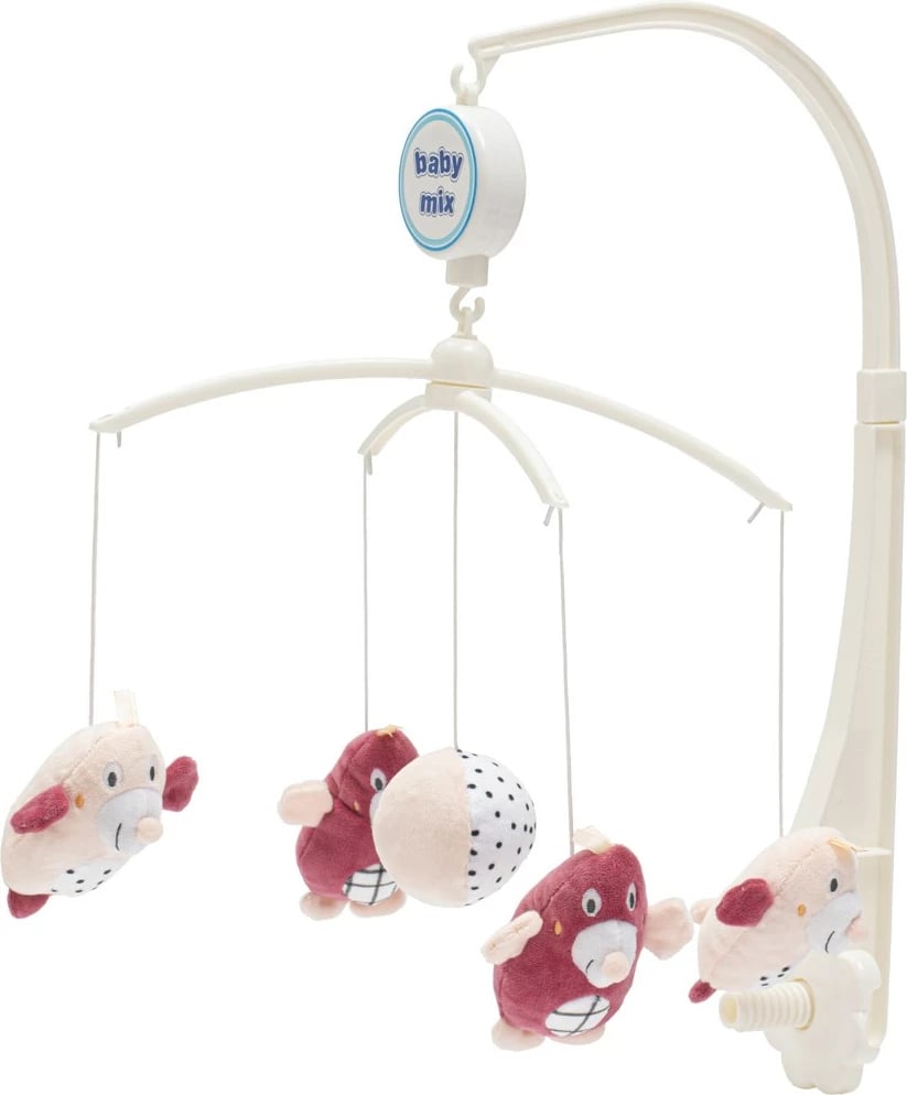 Karusel për krevat bebe, Baby Mix, Moles, me lodra pelushi dhe melodi, rozë