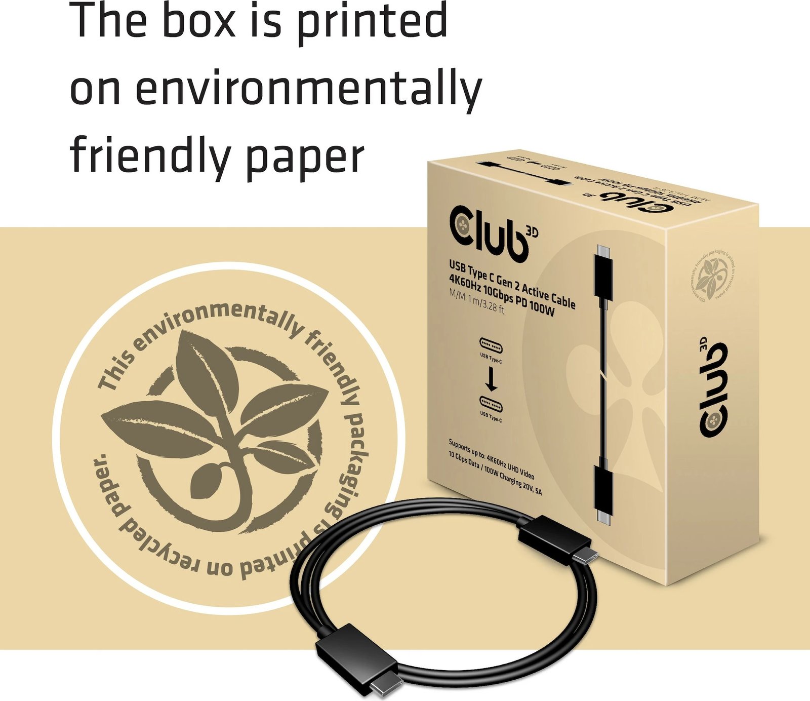 Kabllo USB Type-C Club3D 0.8m Power Delivery, e zezë