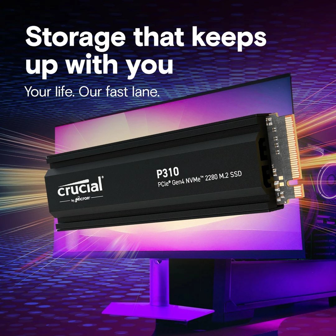 SSD Crucial P310, 2TB, M.2 NVMe PCIe 4.0, me radiator