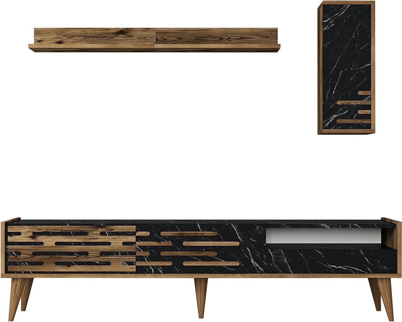 Komodë TV Hanah Home, Valensiya, ngjyrë arre, e zezë, mermer