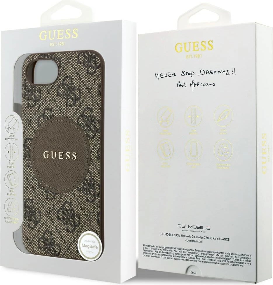 Mbështjellës Guess 4G Circle Classic Logo MagSafe për iPhone 16e, Kafe Mbështjellës Guess 4G Circle Classic Logo MagSafe për iPhone 16e, Kafe