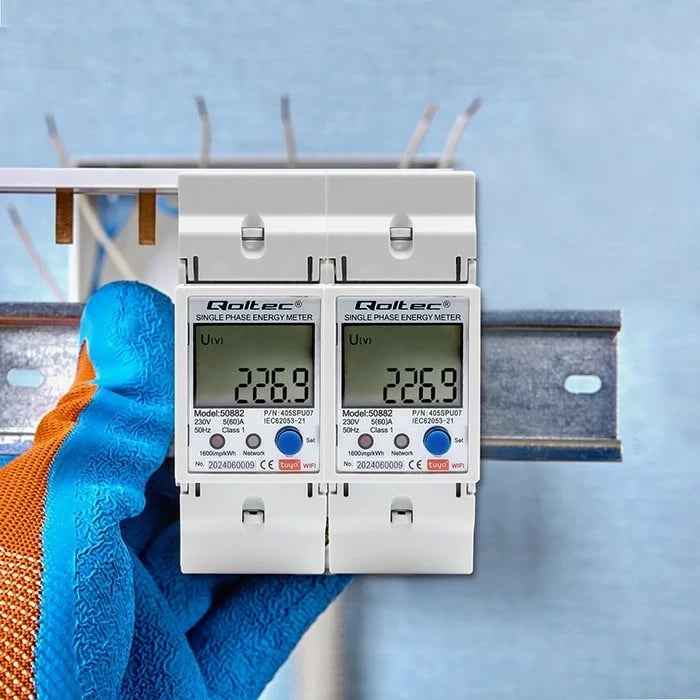 Matës energjie njëfazësh për DIN rail, Qoltec 50882, LCD, Wi-Fi, TUYA, 230V