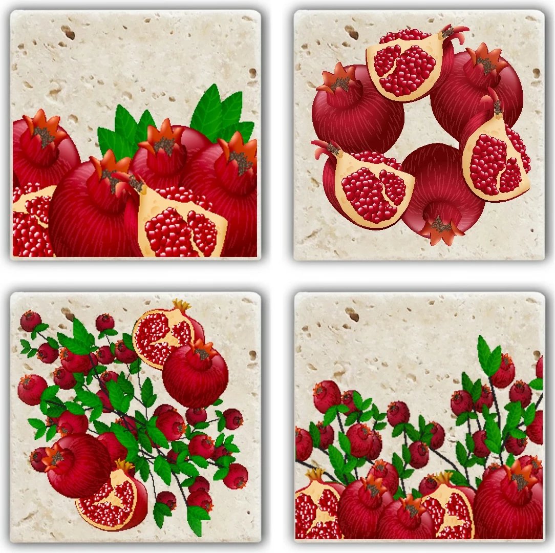 Set nënshtruesesh qelqi prej guri natyral, shumëngjyrëshe, 4 copë, Hermia, TBA7436502315329