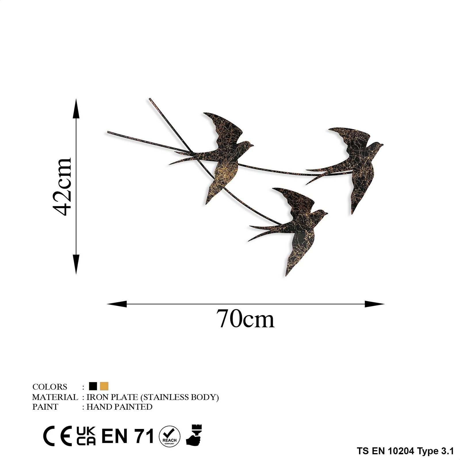 Aksesor dekorativ metalik për mur, Wallity, Wallow 2, shumëngjyrësh, 42x70cm