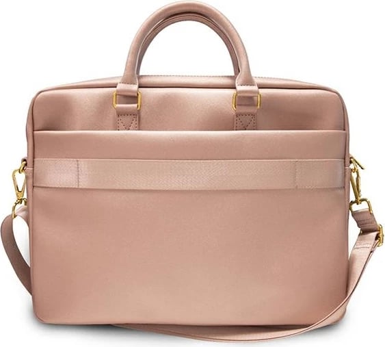 Çantë laptopi Guess Saffiano Script, 16 inç, Rozë