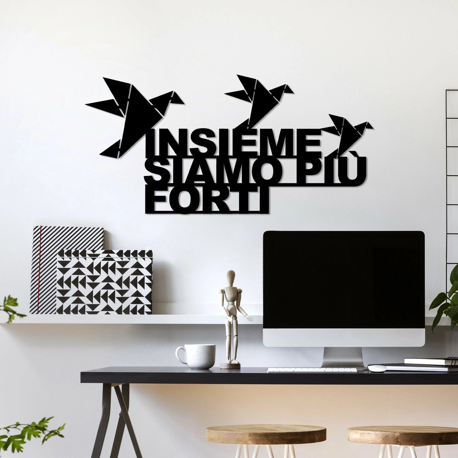 Aksesor dekorativ metalik për mur, Wallity Insieme 1, ngjyrë e zezë, 60x30cm