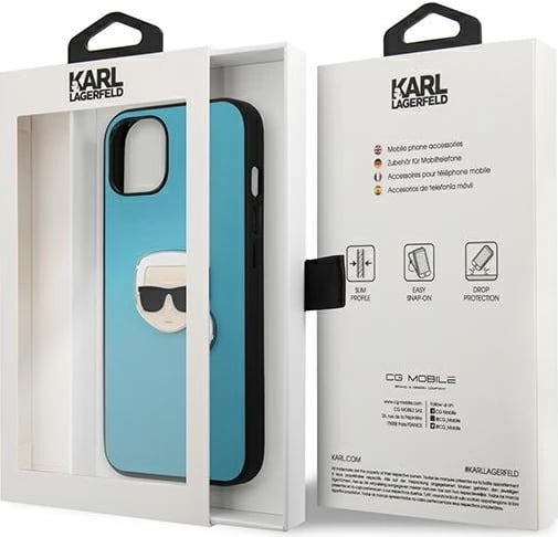 Mbështjellës Karl Lagerfeld KLHCP13SPKMB për iPhone 13 mini, lëkurë, blu