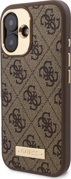 Mbështjellës Guess 4G Logo Plate MagSafe për iPhone 16 Plus, Kafe