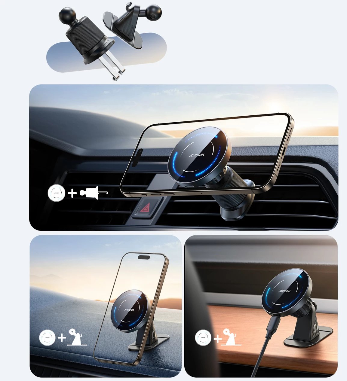 Mbajtës magnetik për celular Joyroom JR-ZS502 me karikim wireless 15W, i zi