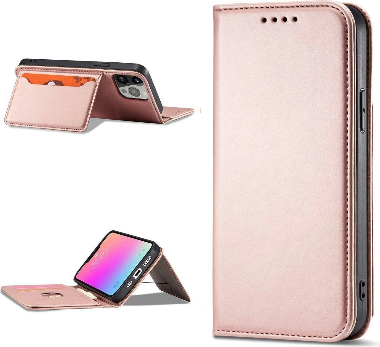 Mbështjellës Hurtel Magnet Card Case për Samsung Galaxy S23+, flip cover, portofol, rozë