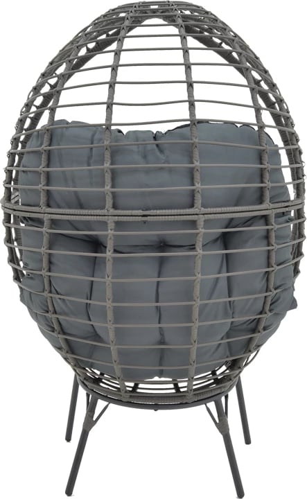 Karrige Nestie, bastun, ngjyrë gri, këmbë metalike, jastëk gri, 102x80x155cm