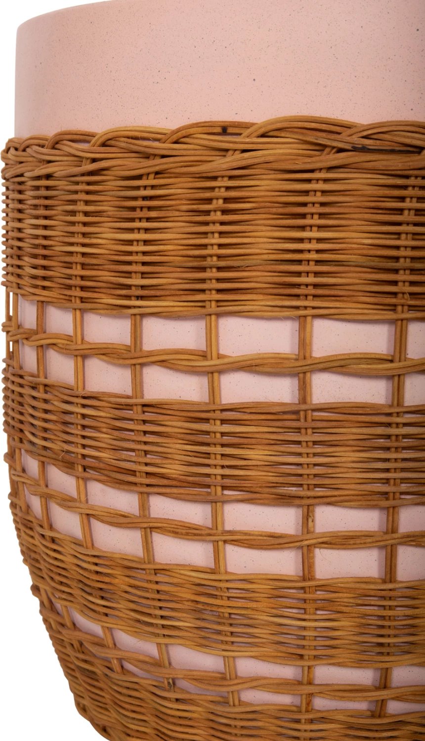 Tavolinë anësore rrethore VILHENA, fibër çimentoje, rozë, ratan natyral, FH18166, 44.5x45cm