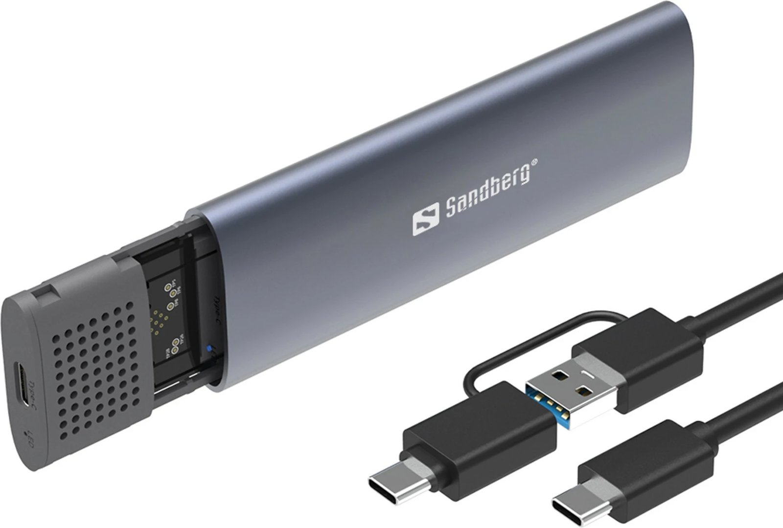 Kasë Sandberg USB 3.2 për SSD M.2+NVMe, 10 Gbit/s, e zezë