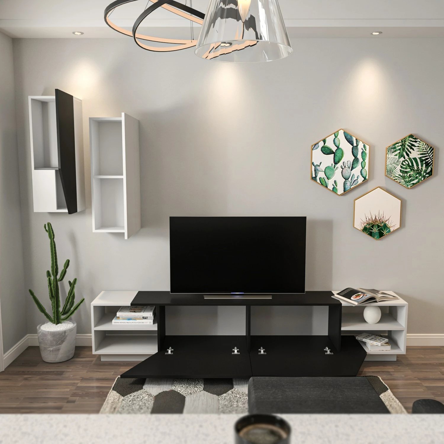 Komodë TV Hanah Home, ngjyrë zebra - e zezë, e bardhë