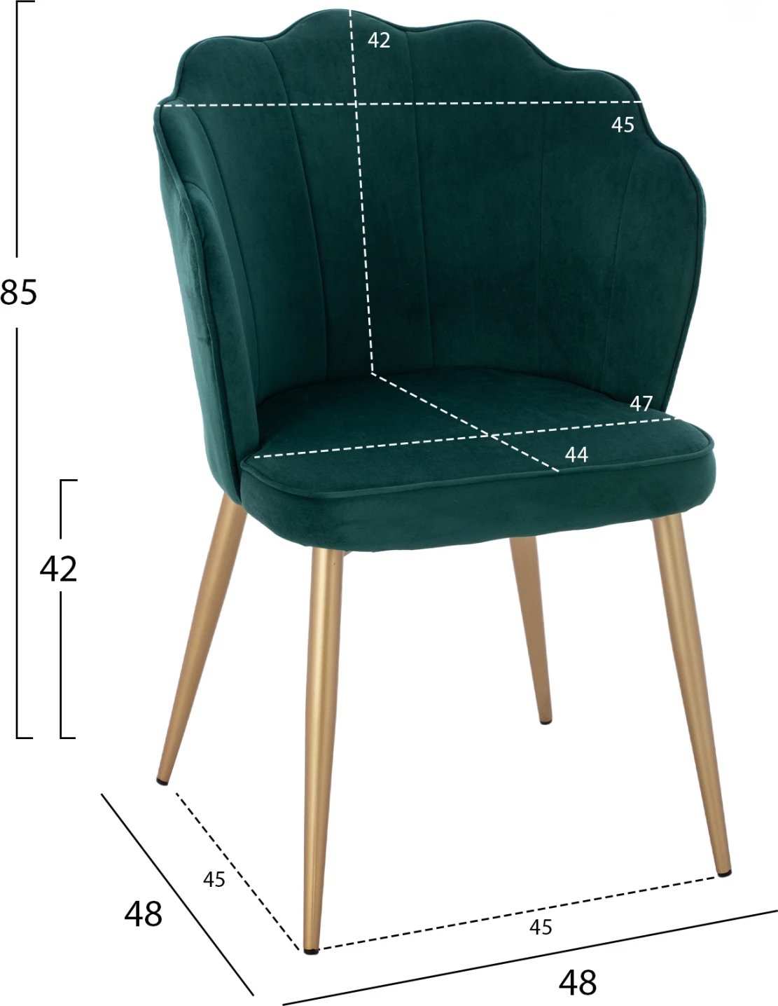 Karrige FH8737.03 kadife jeshile me kornizë metalike ari 48x48x85 cm., set prej 2 copë