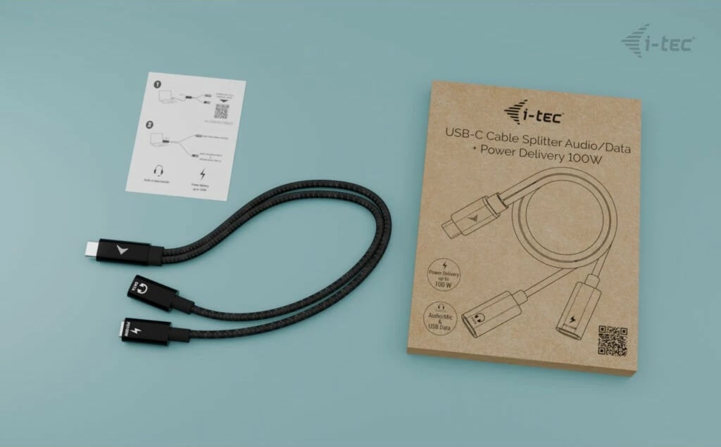 Splitter USB-C I-Tec, 0.3m, Thunderbolt, USB PD, e zezë