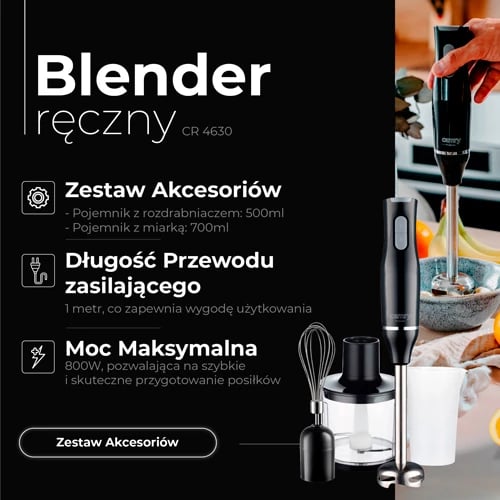 Blender dore, Adler CR 4630, 800W max 500W nom, 2 shpejtësi, inoks, i zi, komplet Blender dore, Adler CR 4630, 800W max 500W nom, 2 shpejtësi, inoks, i zi, komplet