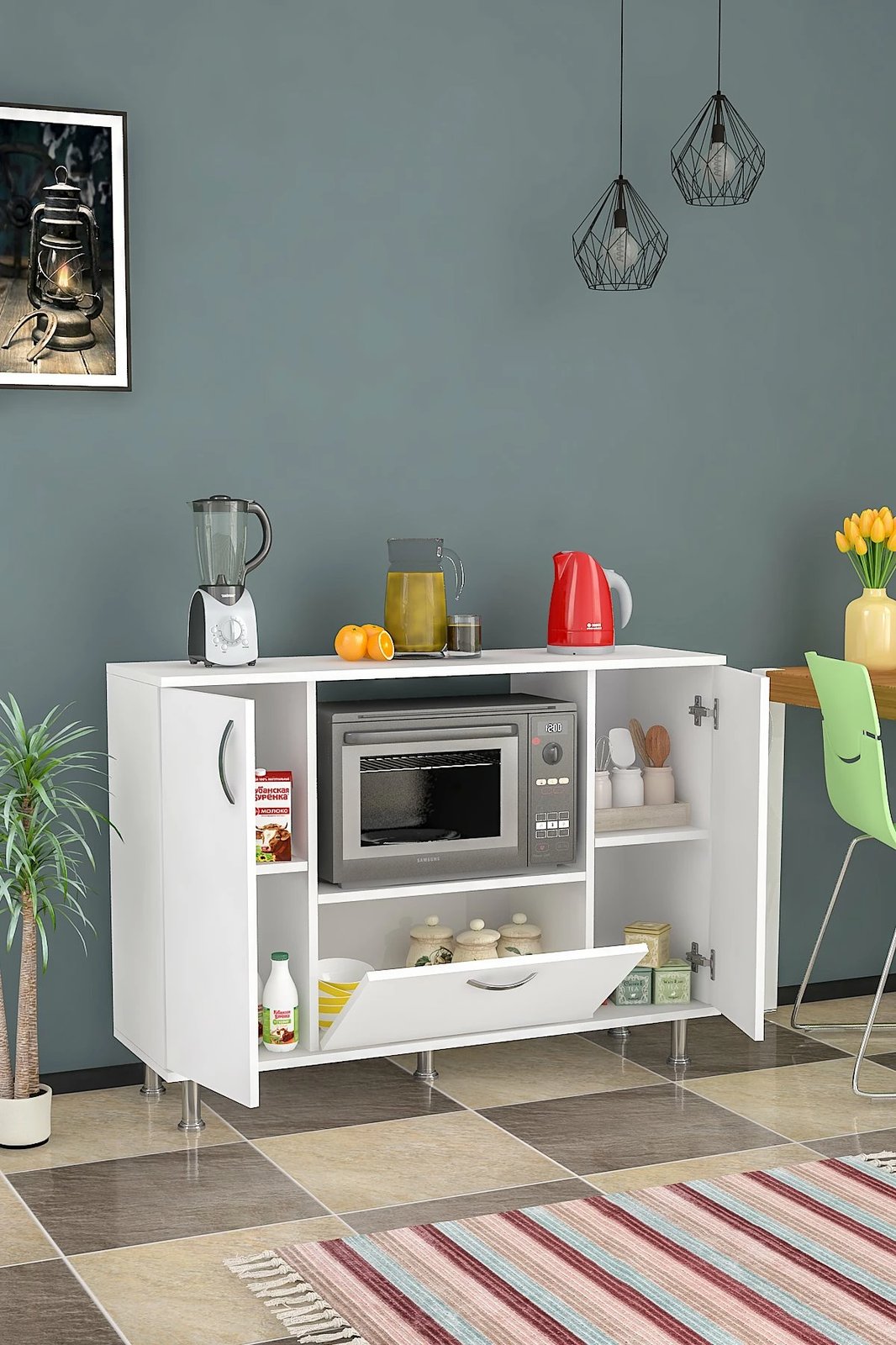 Komodë multifunksionale, ngjyrë e bardhë, Pietro, Hanah Home