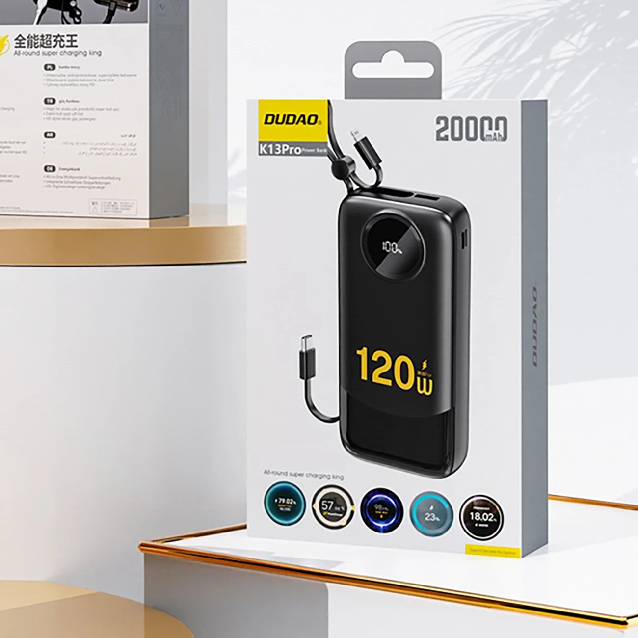 Powerbank Dudao K13Pro 10000 mAh me kabllo të integruara, e zezë