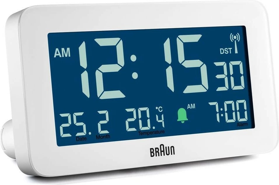 Alarm digjital Braun BC10, ekran LCD, termometër, orar 12/24h, bardhë Alarm digjital Braun BC10, ekran LCD, termometër, orar 12/24h, bardhë