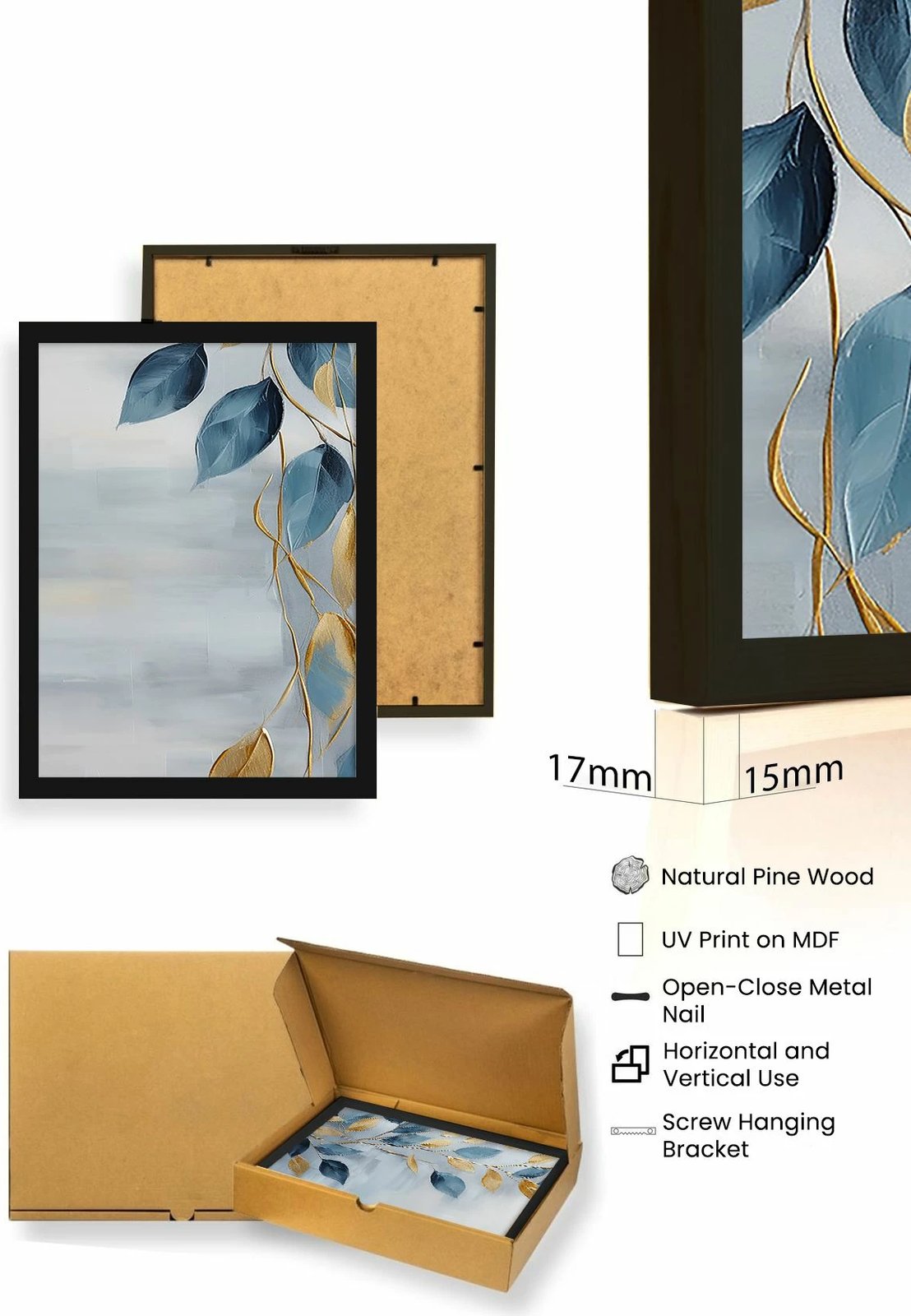 Pikturë dekorative me kornizë MDF (3 pjesë), Wallity, Huhu476S, 30x40