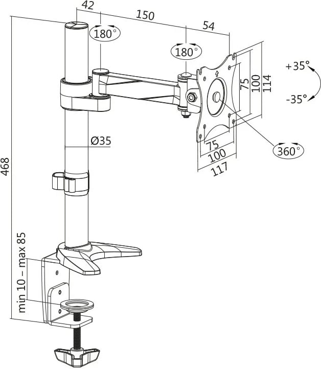 Mbajtëse monitori LogiLink BP0075, alumini, 13-27 inç, argjendtë