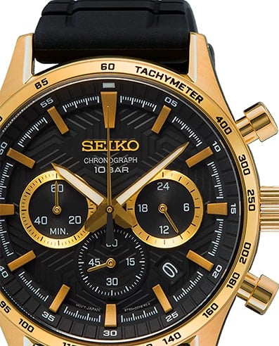 Orë dore për meshkuj SEIKO SSB446P1, e zezë me të artë