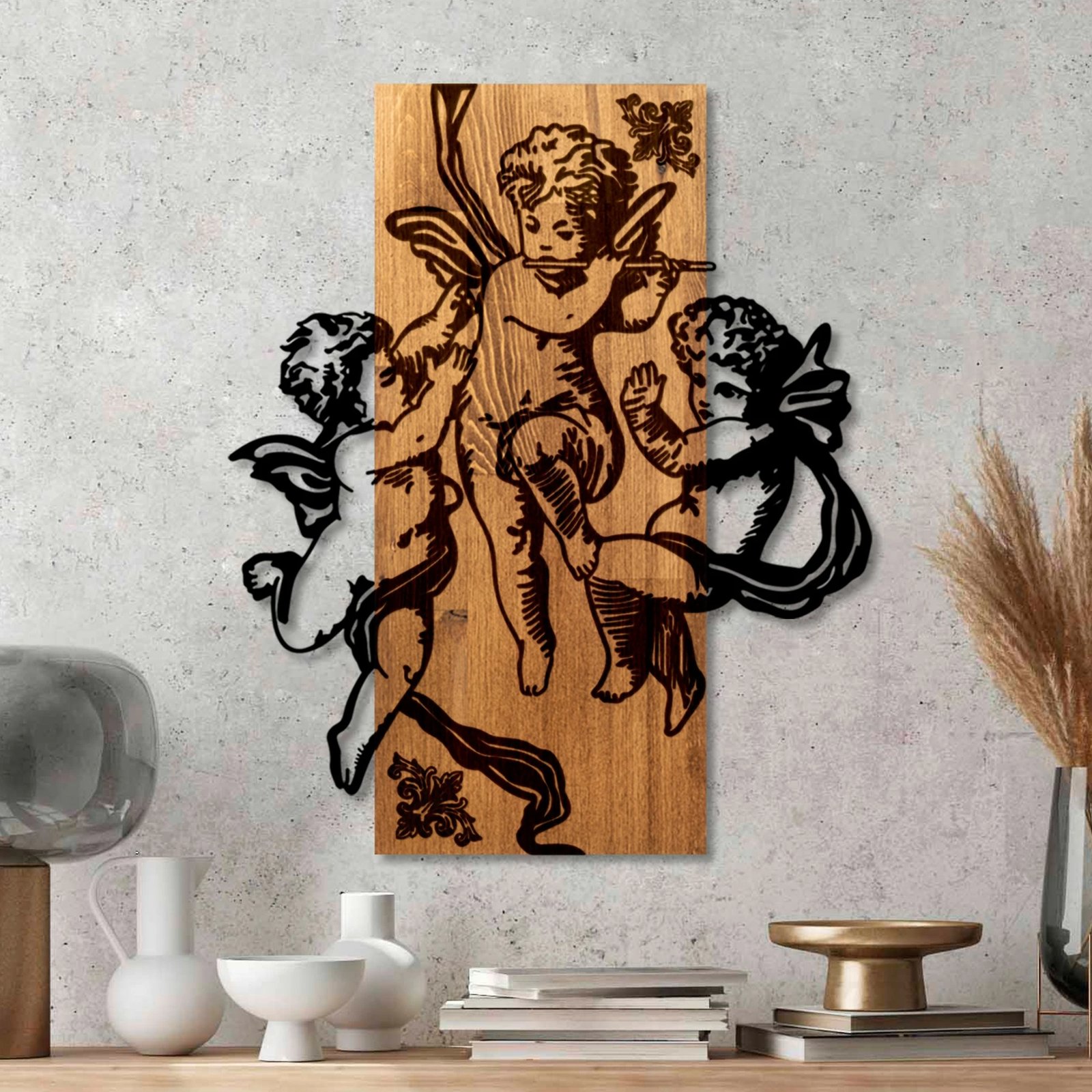 Aksesor dekorativ prej druri për mur, Wallity, Eros Team, ngjyrë arre dhe e zezë