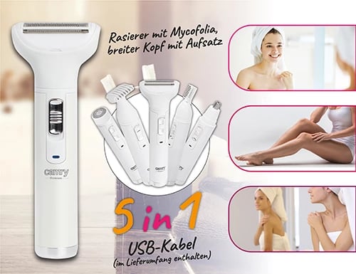 Trimmer multifunksional, Camry, CR 2935, bateri 400mAh Ni-MH, karikim USB, kokë folio + trimmer vetullash/bikini/hundë/fytyrë, e bardhë, set