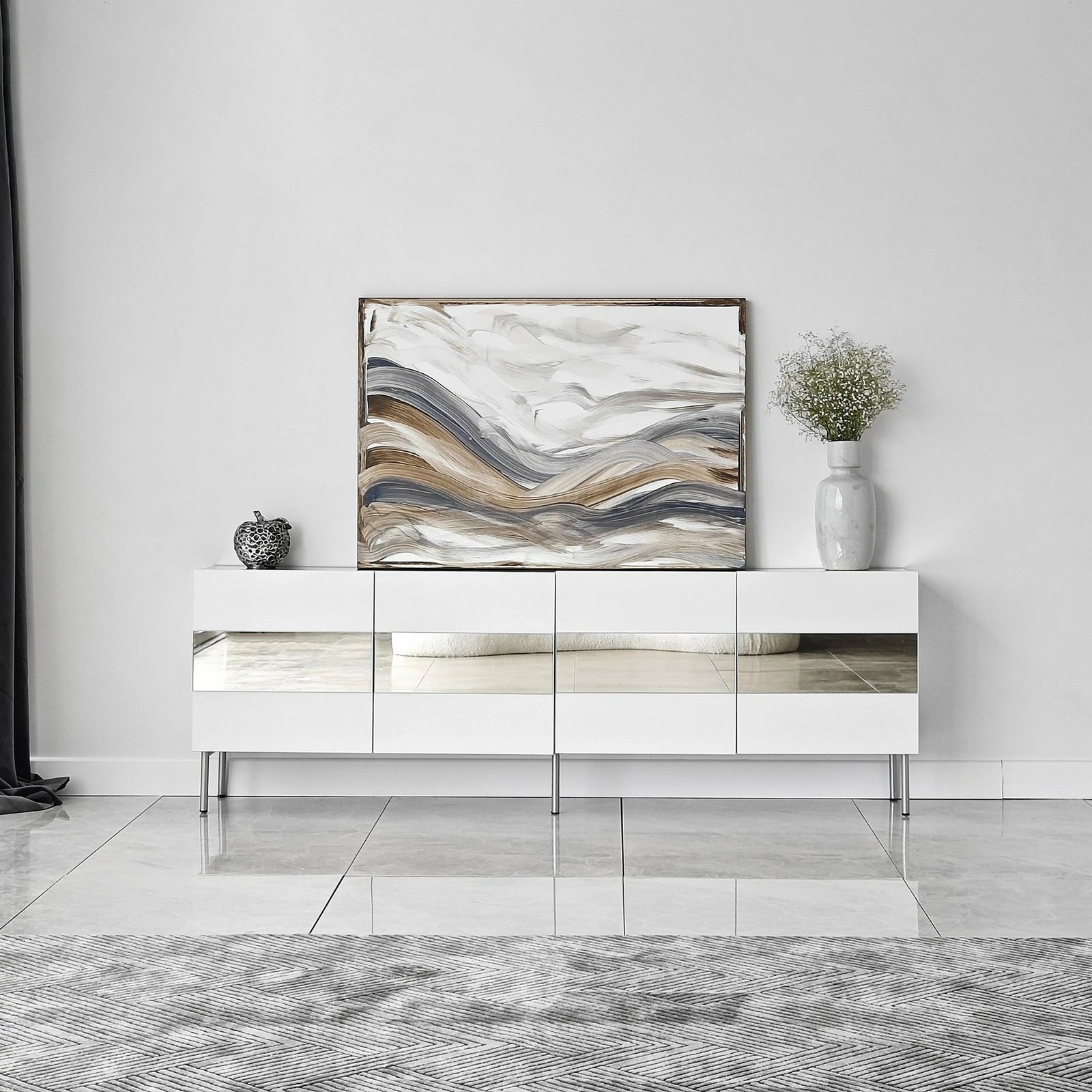 Komodë TV Skye Decor, Leon, e bardhë, argjend