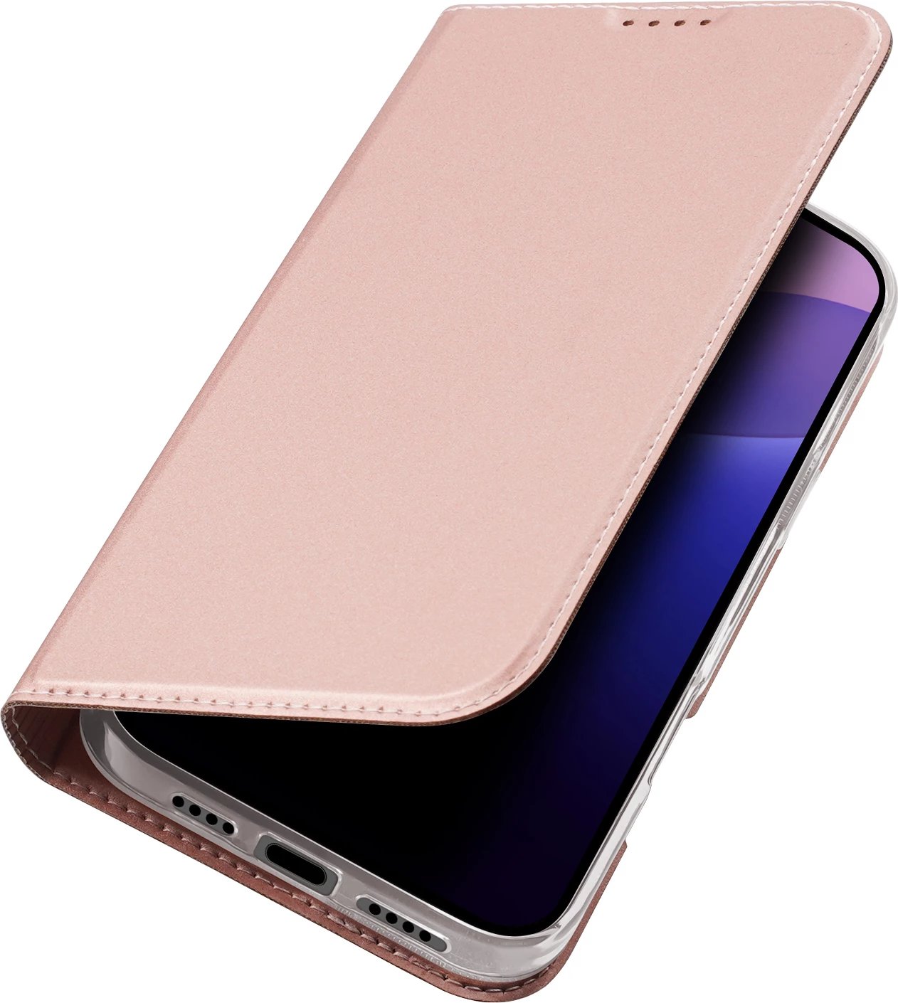 Mbështjellës Dux Ducis Skin Pro për iPhone 16 Pro, me kapak, xhep për karta, rozë