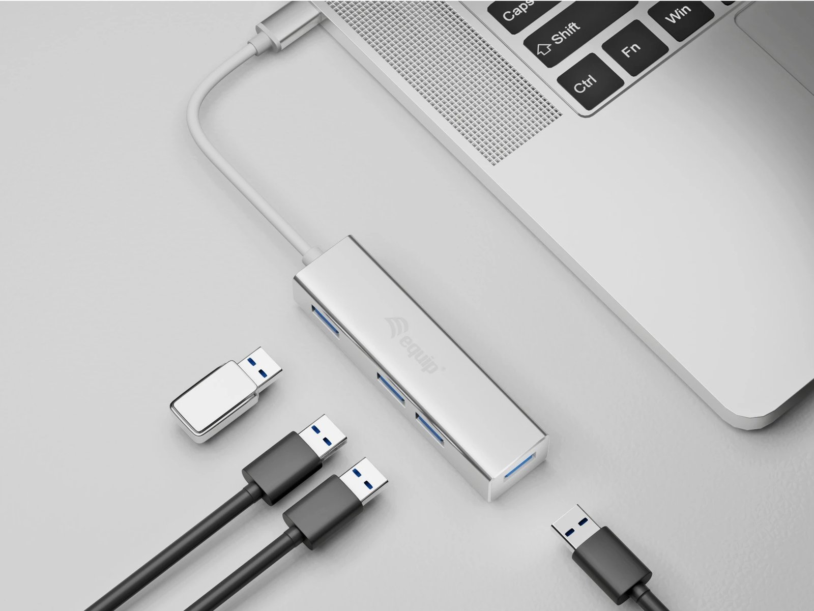 USB hub Equip 4 porte USB 3.0, Type-C, 5000 Mbit/s, alumini, argjendtë