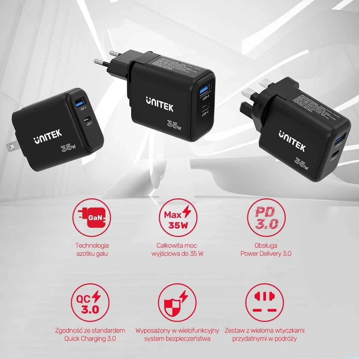 Karikues Unitek GaN PD 35W USB-C + USB-A, i zi Karikues Unitek GaN PD 35W USB-C + USB-A, i zi