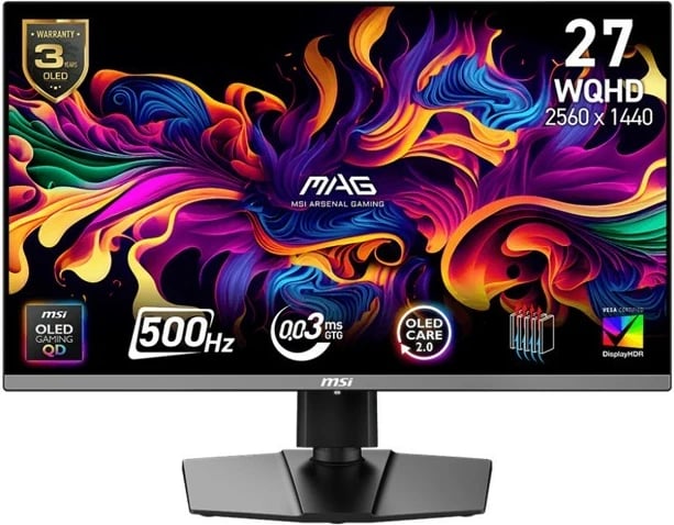 Monitor MSI MAG 272QP QD-OLED X50 26.5" QD‑OLED WQHD 500Hz flat, e zezë