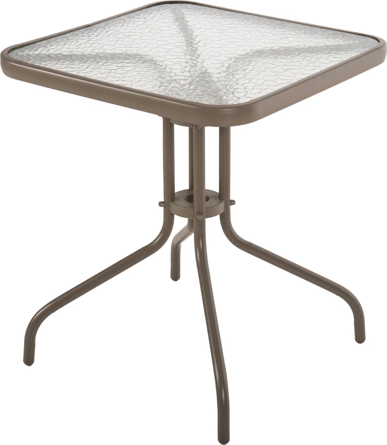 Tavolinë e jashtme katrore FIGO FH5035.04, ngjyrë shampanjë, metal-xham, 60x60x70 cm