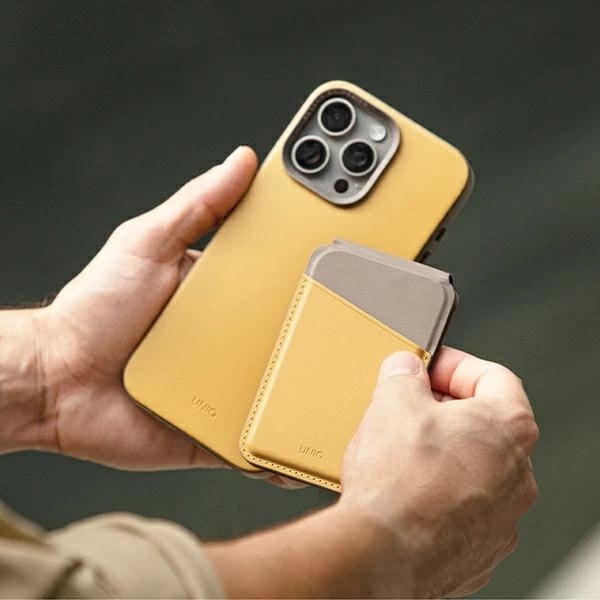 Mbështjellës magnetik për kartela UNIQ Lyden DS, për smartphone, verdhë-gri
