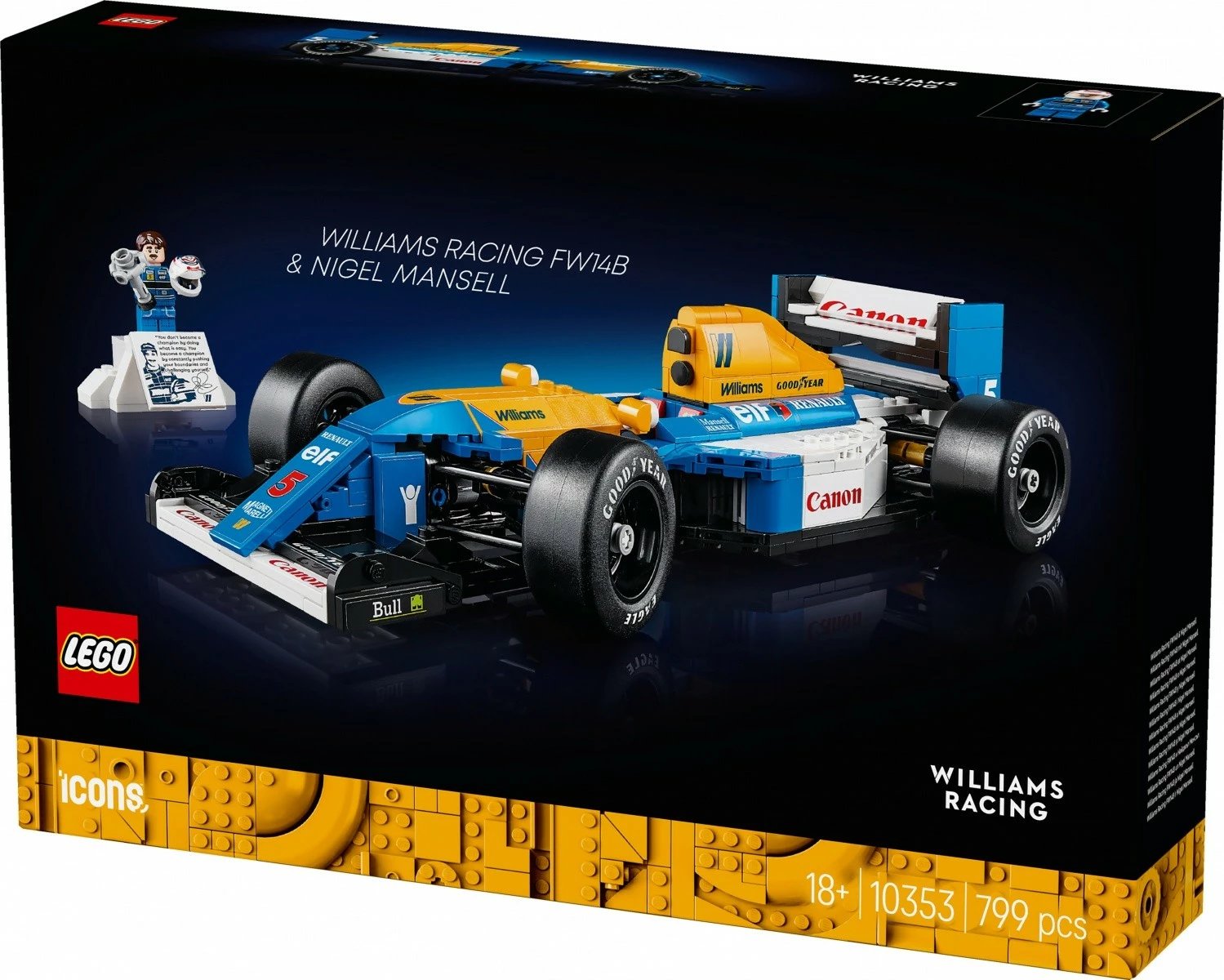 Set ndërtimi LEGO Icons Williams Racing FW14B 10353 me minifigurë Nigel Mansell, 799 pjesë