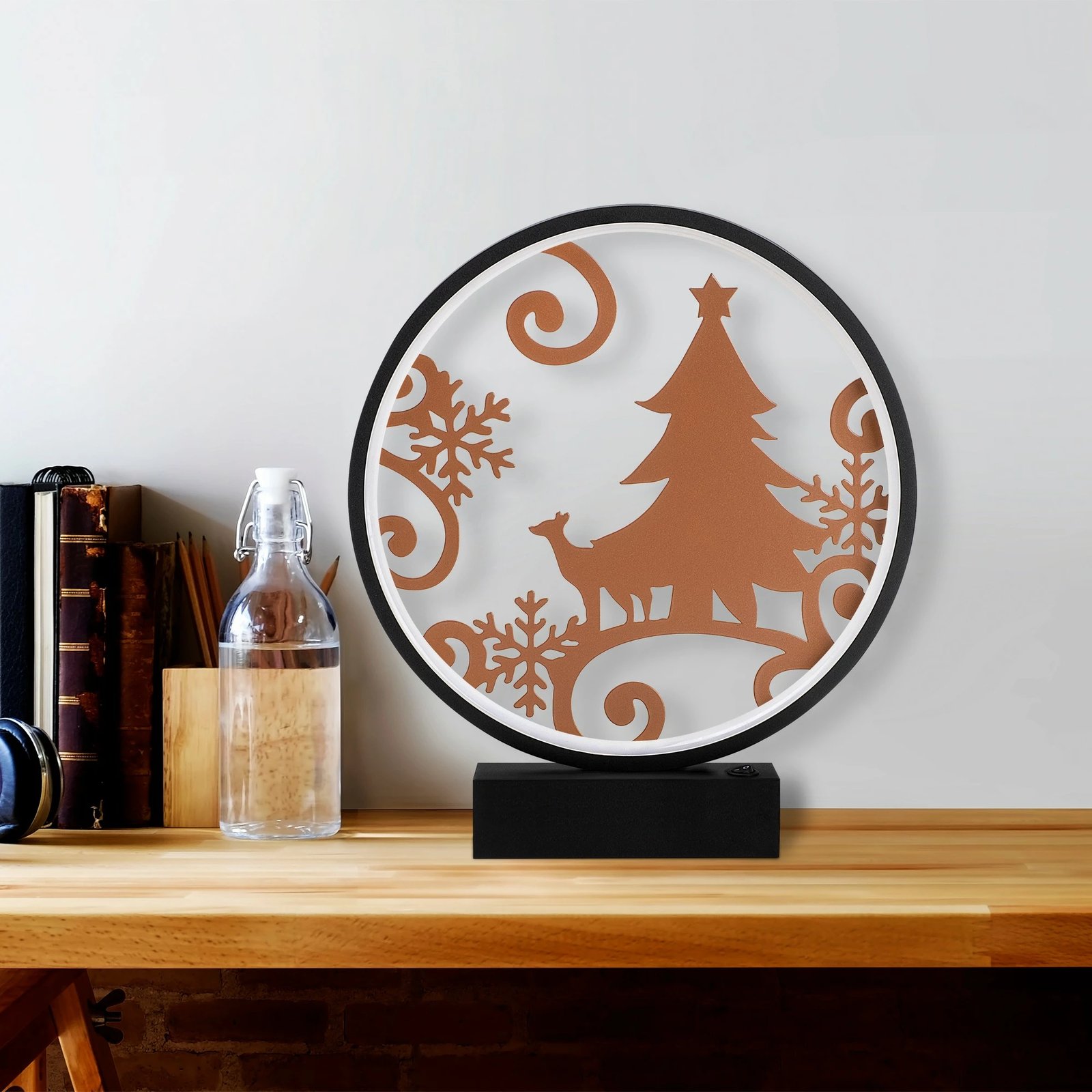Llambë tavoline dekorative, Opviq, XMAS3, ngjyrë e zezë dhe bakri