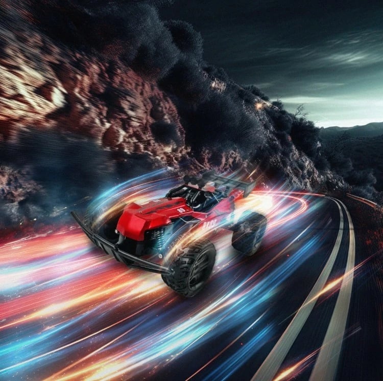 Makina RC, Turbo Challenge, RX Car 89 093721, shkallë 1:12, 2.4 GHz, 15 km/h, rreze 30 m, bateri Li-ion 7.4V 500 mAh, 23 x 44 x 18 cm, me bateri dhe karikues USB, e kuqe/zezë