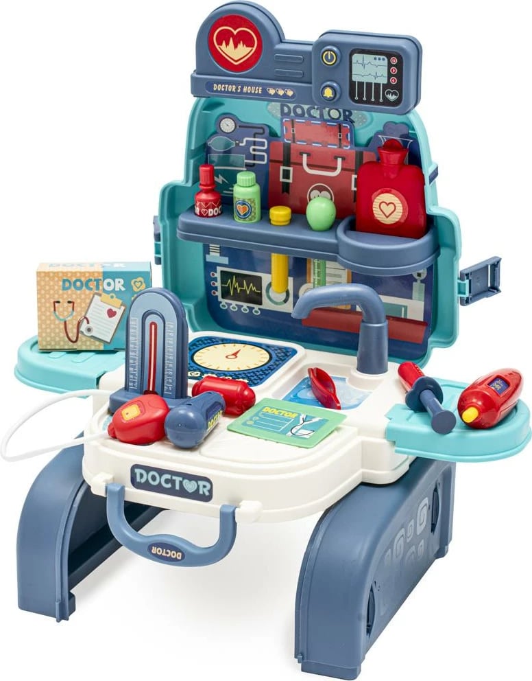 Set mjekësor lodër, BABY MIX, 3-në-1 me shpinore, blu